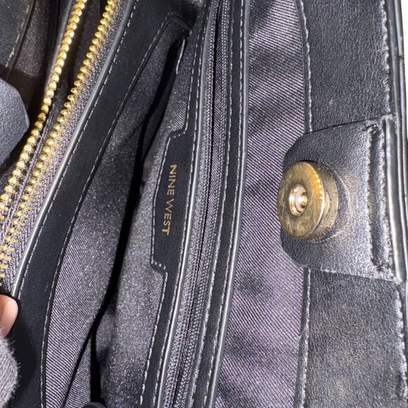 Nine West Brooklyn Jet Set Carryall Bag Black Pebbled Faux Leather Purse - Picture 14 of 16